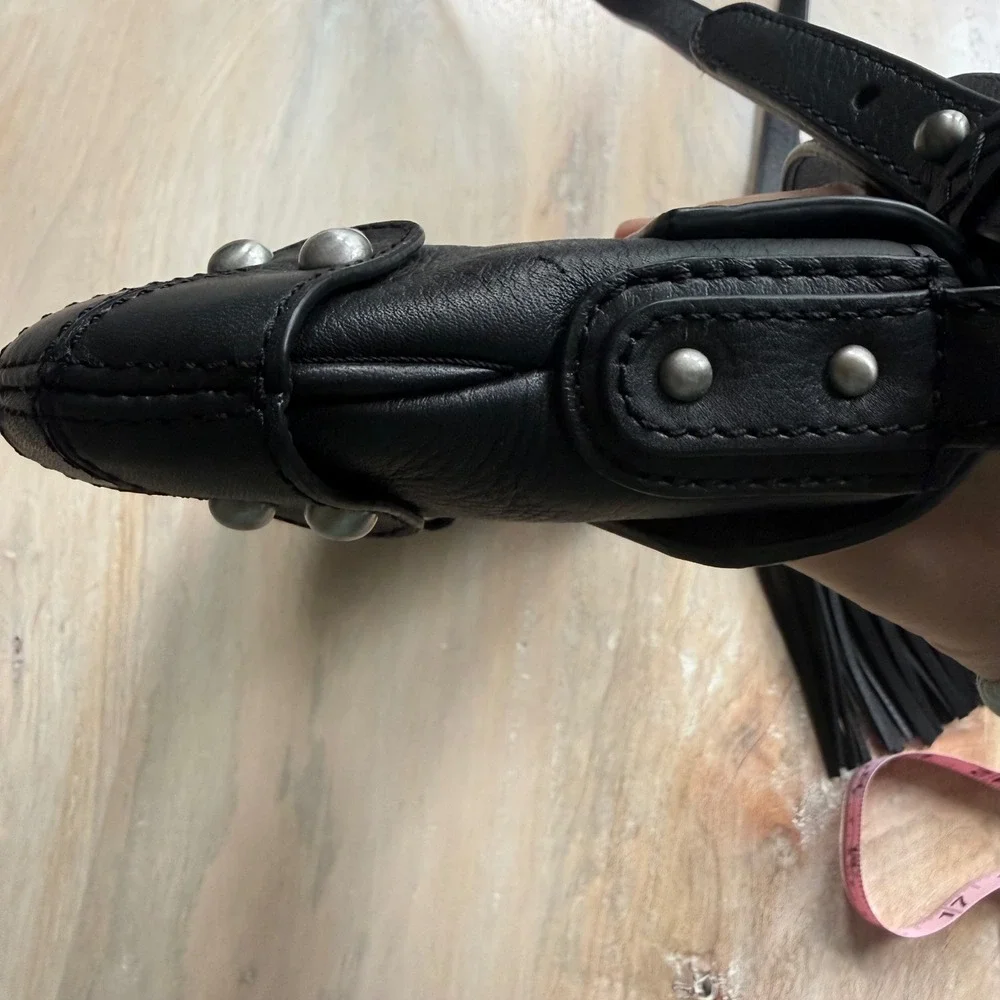 Zara Black Leather Shoulder Bag Women Y2K Minimalist Festival Studded Moto $169 - Picture 11 of 11